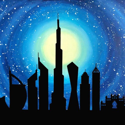 Dubai skyline night